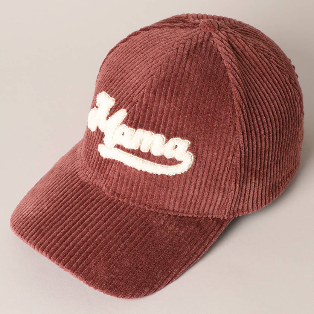 MAMA Embroidered Fuzzy Patch Corduroy Cap