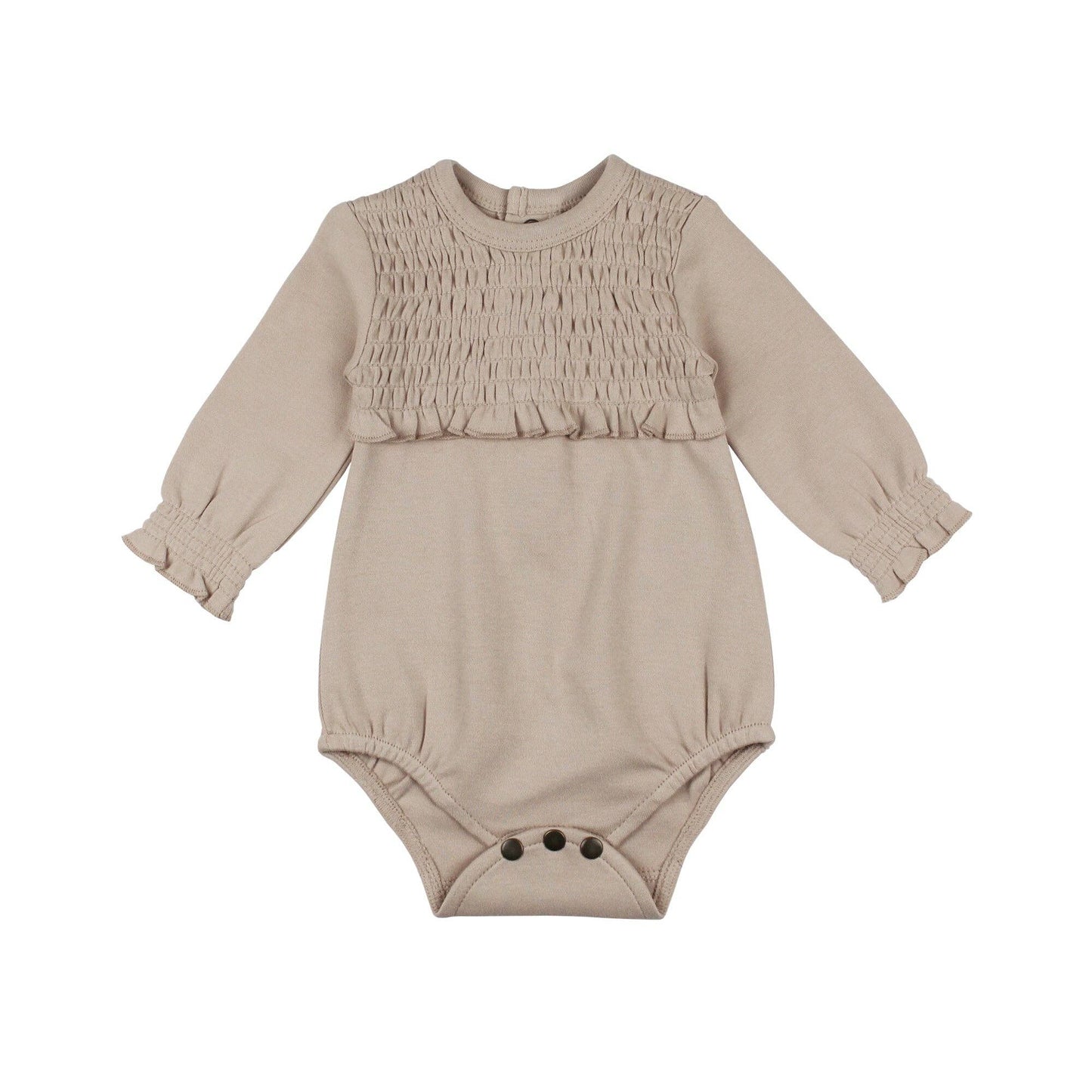 Organic Smocked Chest Bodysuit in Oatmeal