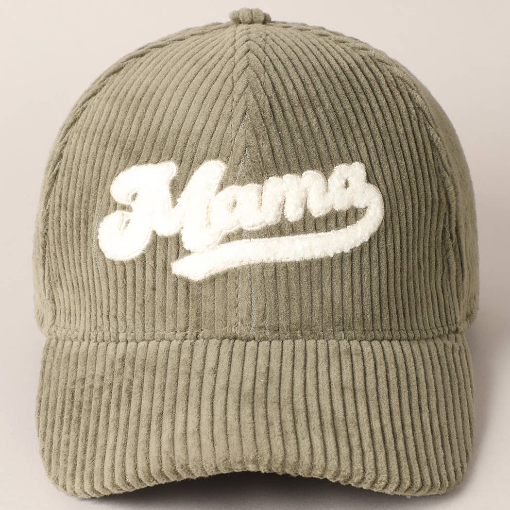 MAMA Embroidered Fuzzy Patch Corduroy Cap