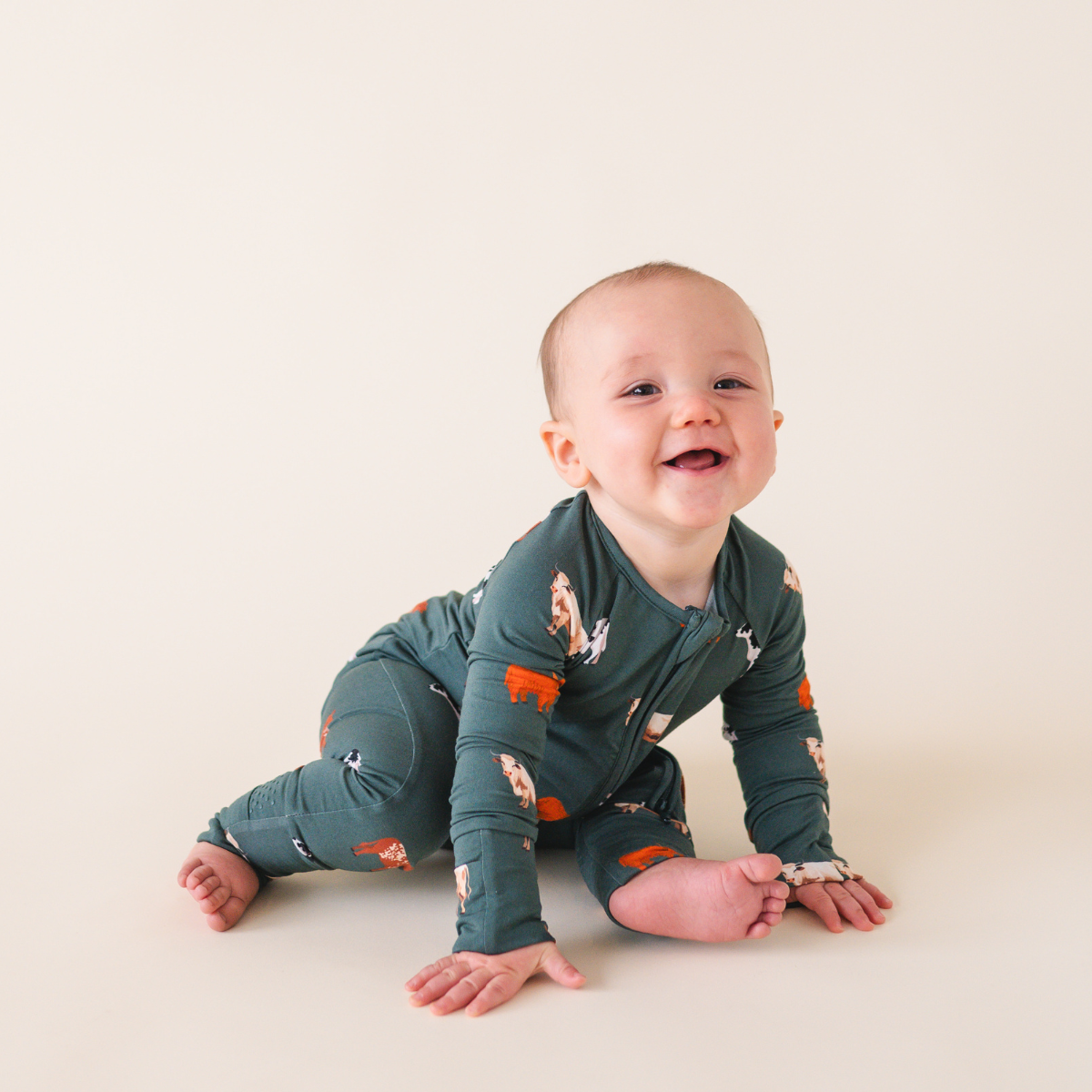 Bamboo 2-Way Zip Romper | Green Cow