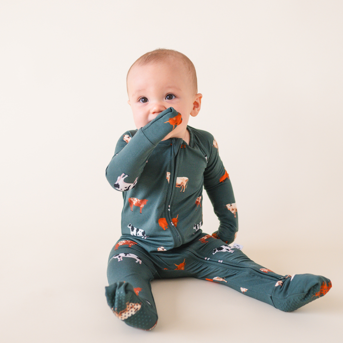 Bamboo 2-Way Zip Romper | Green Cow