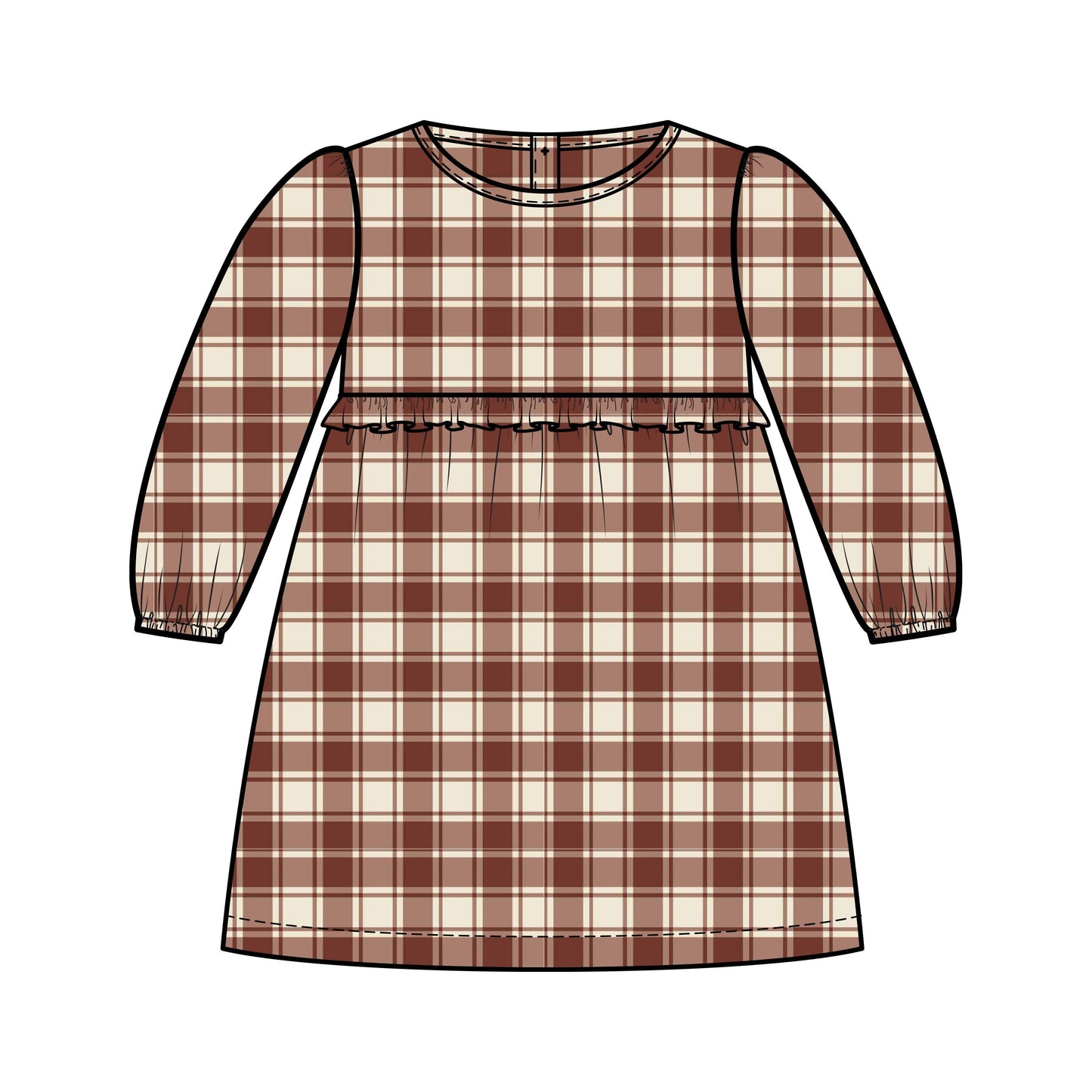 Flannel Ruffle Dress - Garnet Plaid