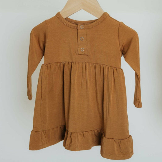 Henley Twirl Dress with shorts - Caramel