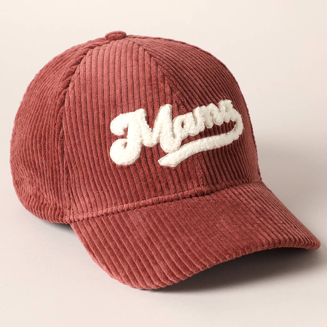 MAMA Embroidered Fuzzy Patch Corduroy Cap