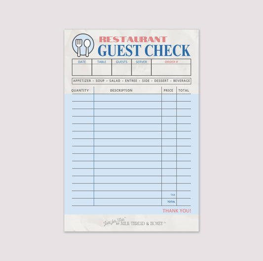 Pretend Play Restaurant Check Notepad