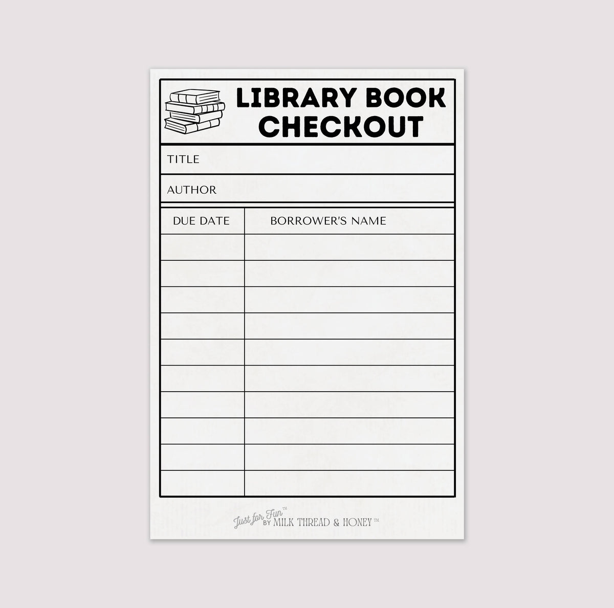 Pretend Play Library Book Checkout Notepad