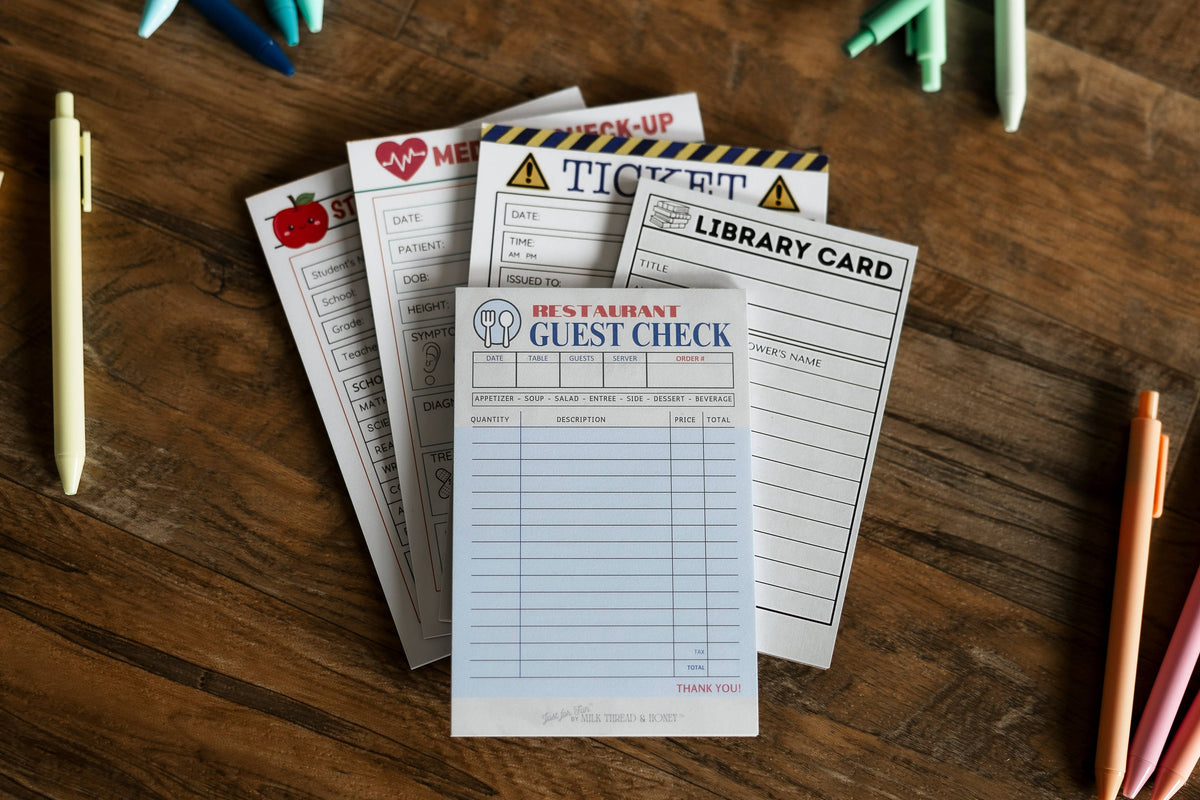 Pretend Play Restaurant Check Notepad