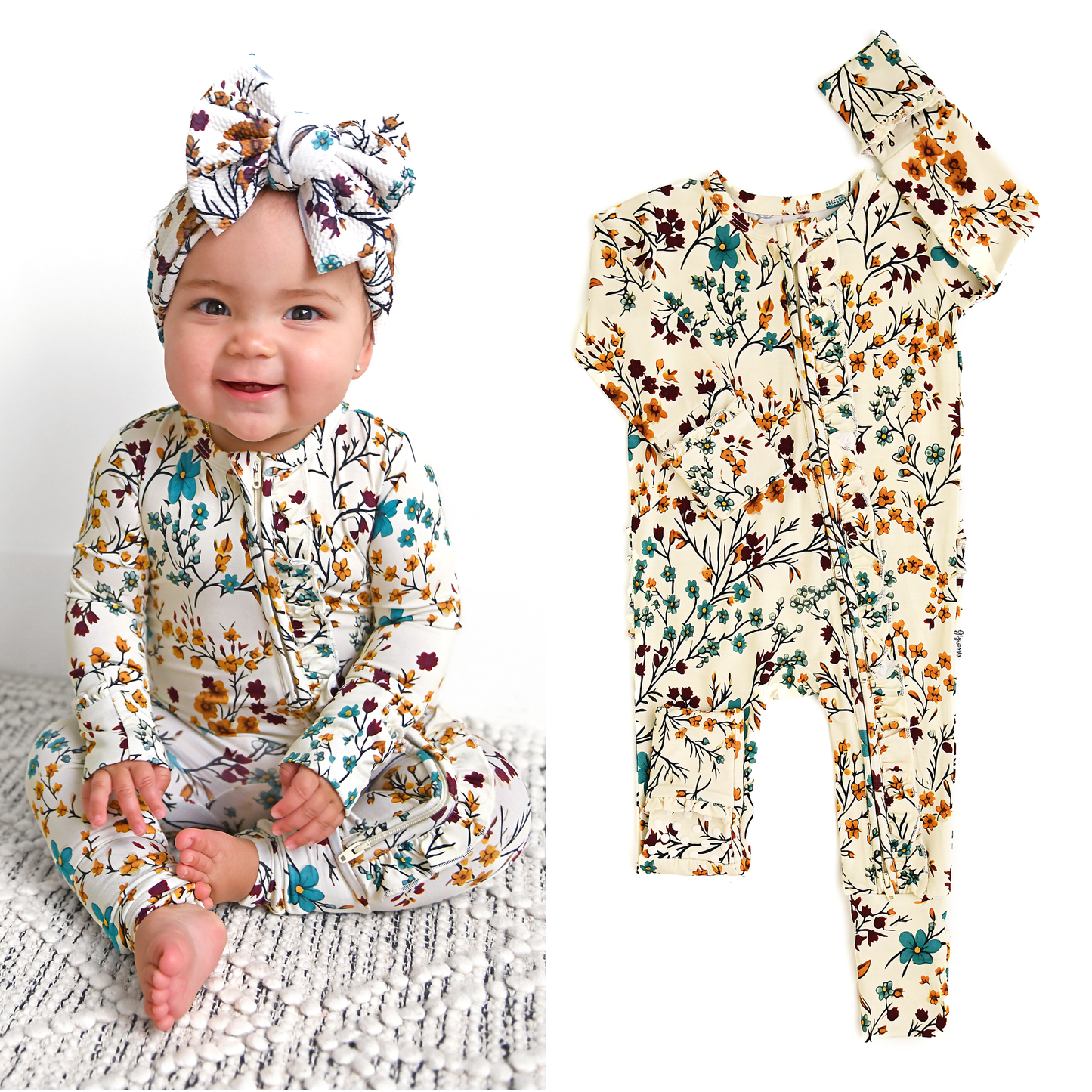 Maren Floral RUFFLE ZIP Bamboo Sleepies Little Baby Outfit