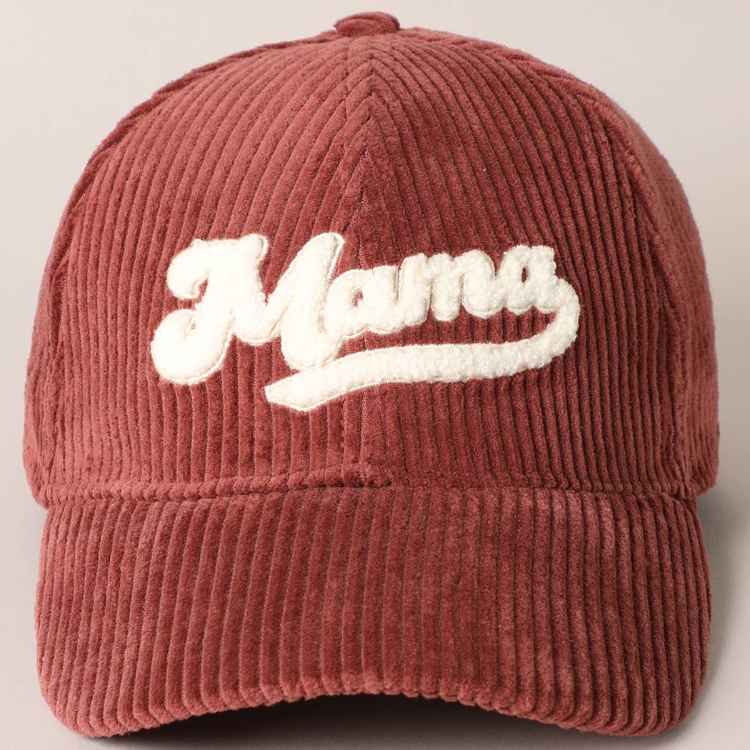MAMA Embroidered Fuzzy Patch Corduroy Cap