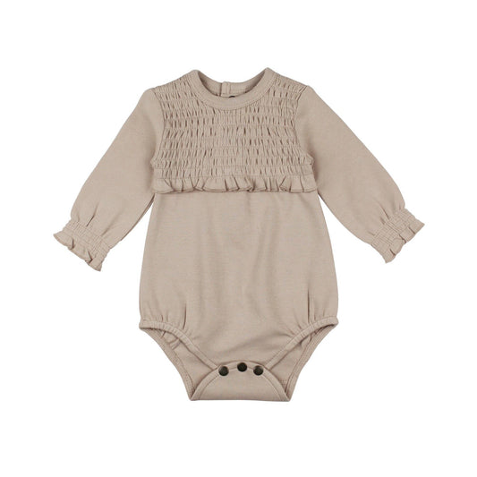 Organic Smocked Chest Bodysuit in Oatmeal
