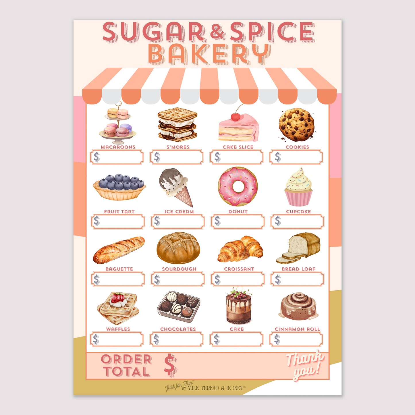 Pretend Play Bakery Order Notepad
