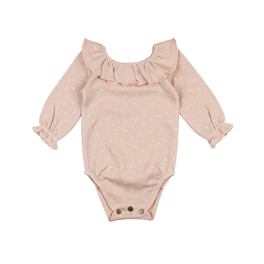 Ruffle Neck Bodysuit in Rosewater Dots