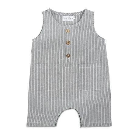 Grey & White Striped Sleeveless Crop Linen Baby Romper