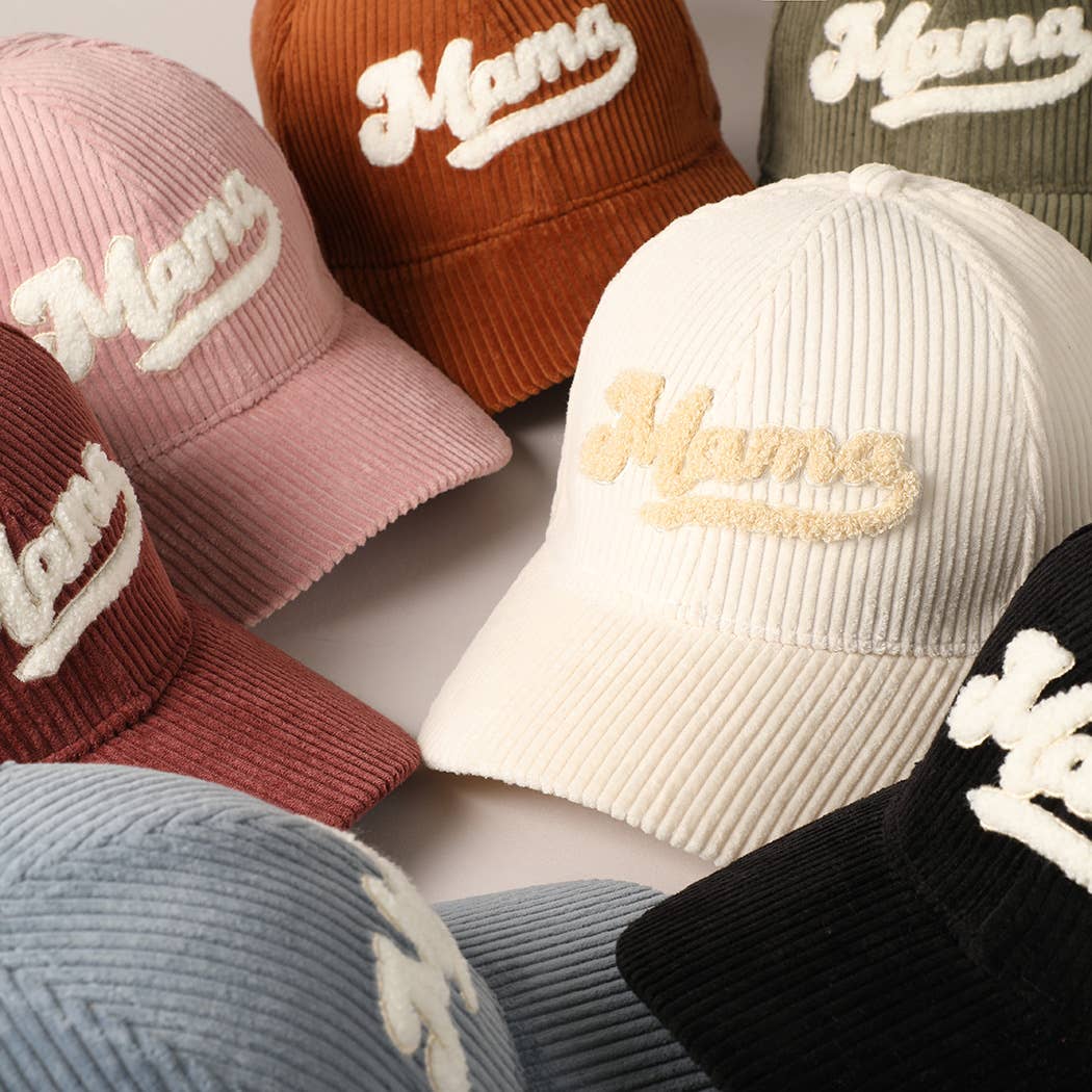 MAMA Embroidered Fuzzy Patch Corduroy Cap