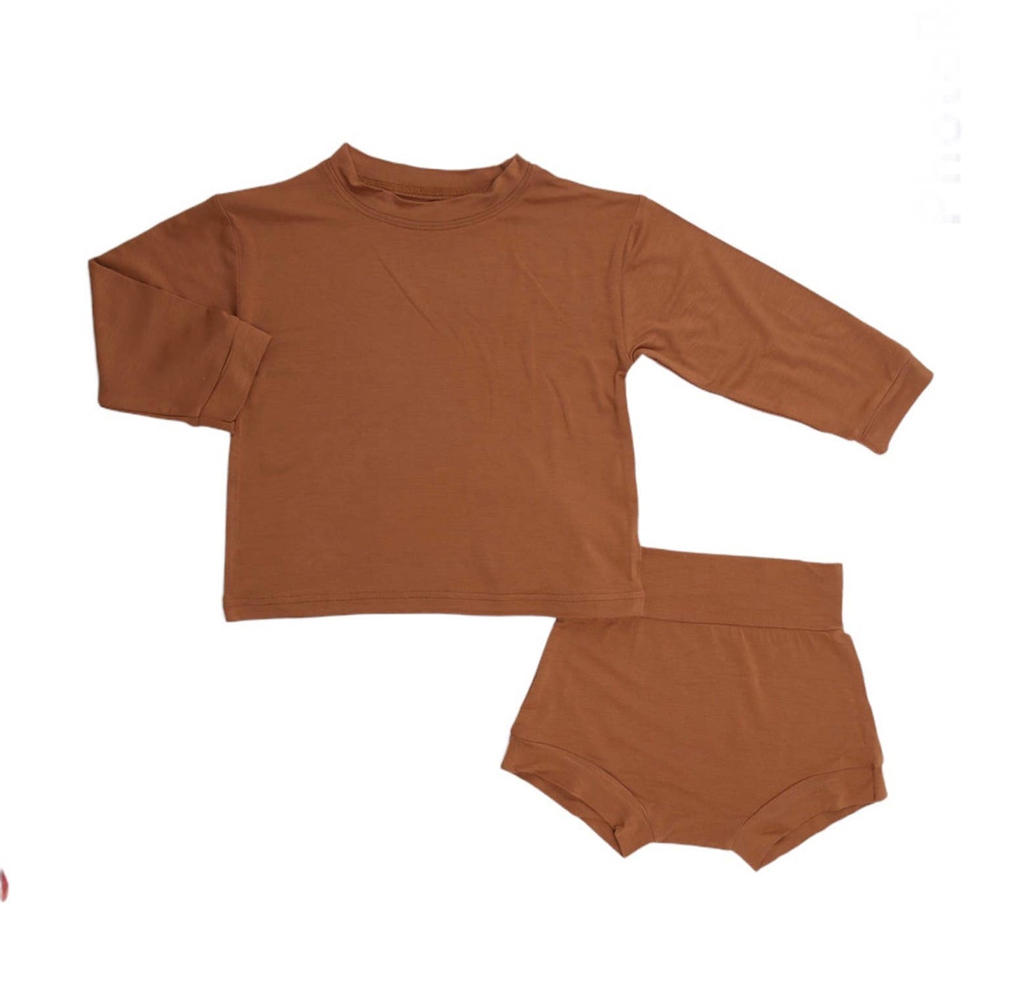 Pecan Solid Bamboo Long Sleeve T-Shirt Set - Top & Bottom