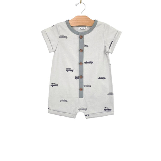 Short Henley Romper- Cars