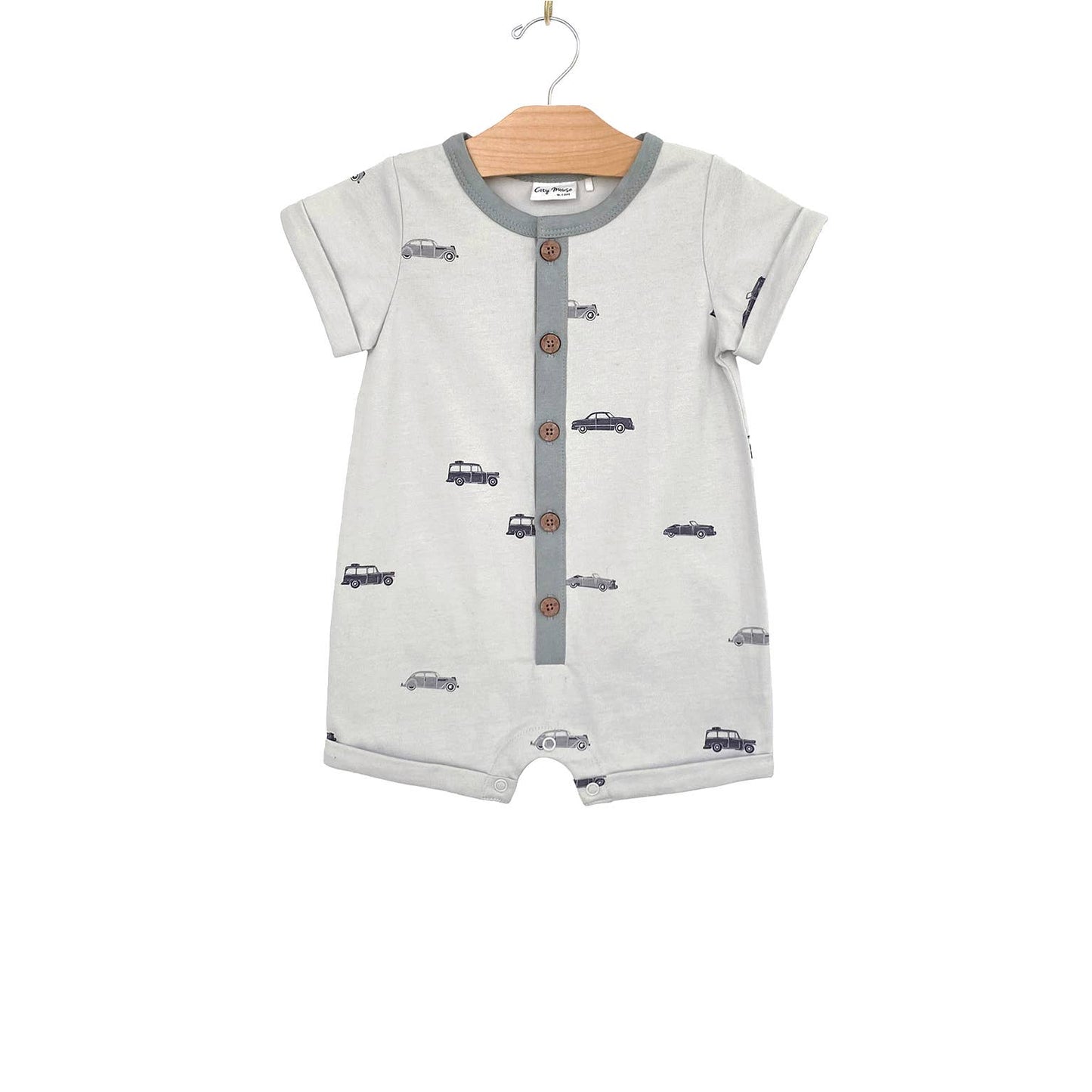 Short Henley Romper- Cars