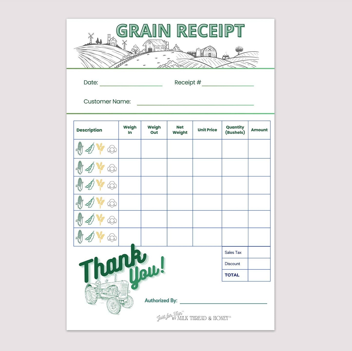 Pretend Play Grain Receipt Notepad