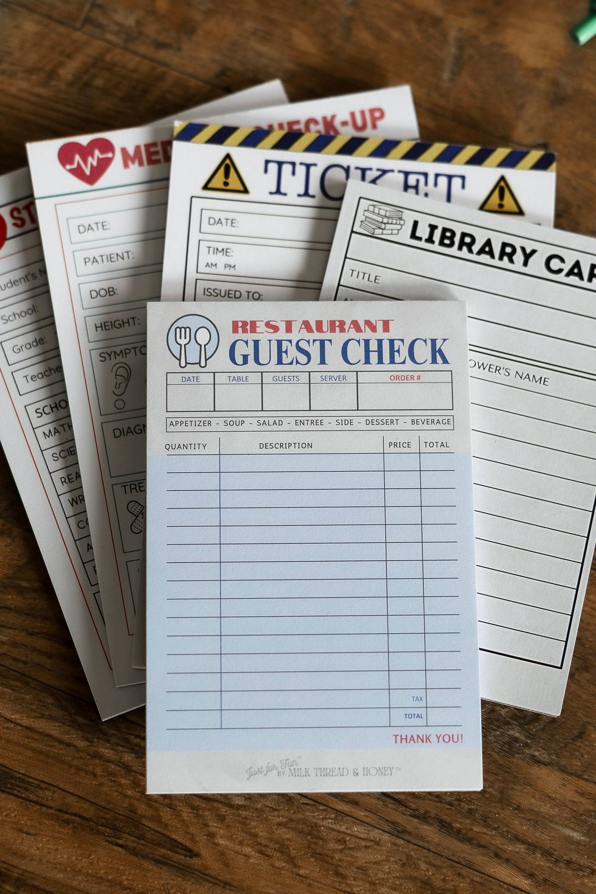 Pretend Play Restaurant Check Notepad