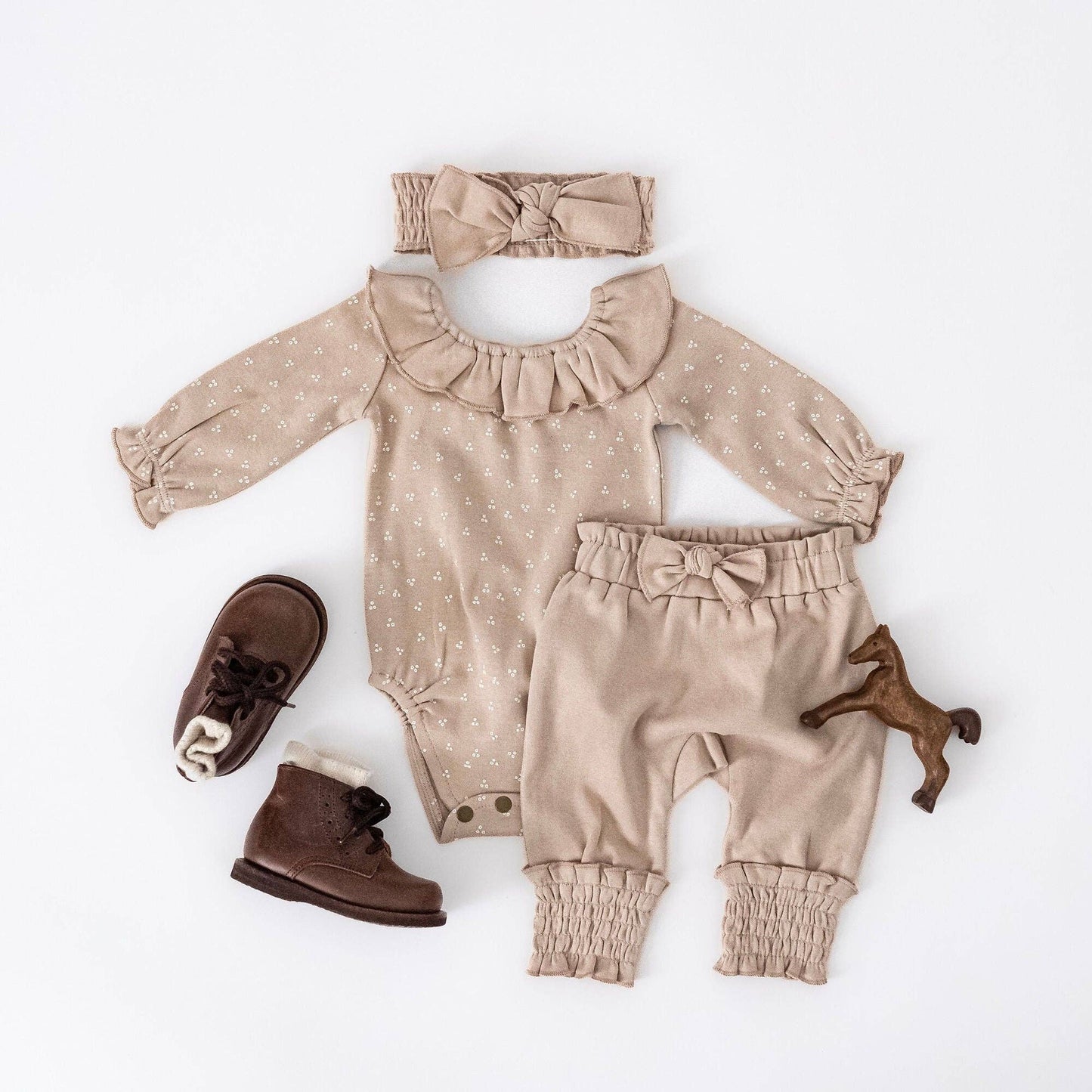 Organic Smocked Bubble Pants in Oatmeal