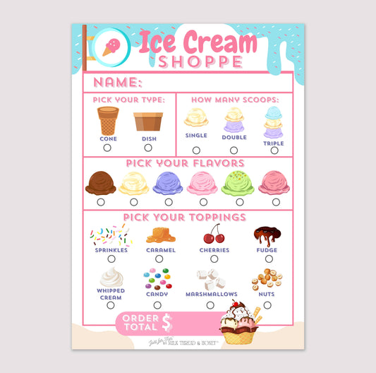 Pretend Play Ice Cream Shop Order Notepad