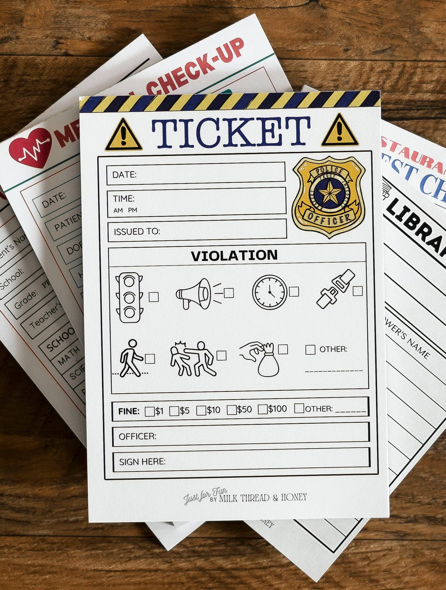 Pretend Play Police Violation Ticket Notepad