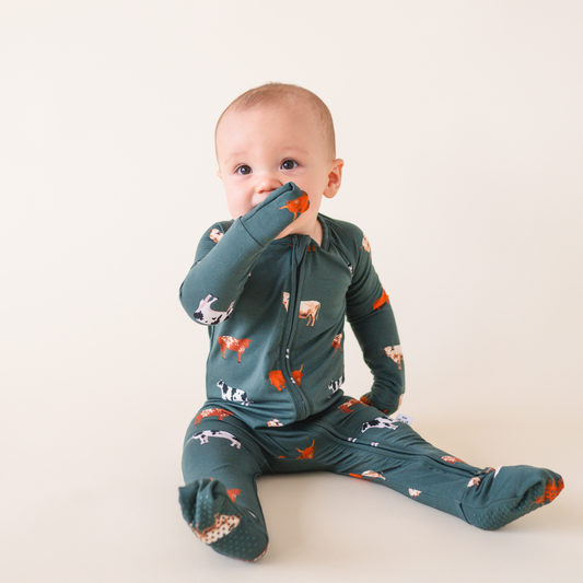 Bamboo 2-Way Zip Romper | Green Cow