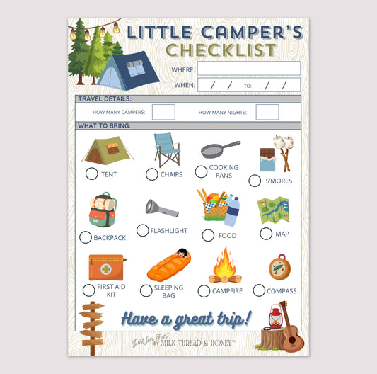 Pretend Play Camping Checklist Notepad