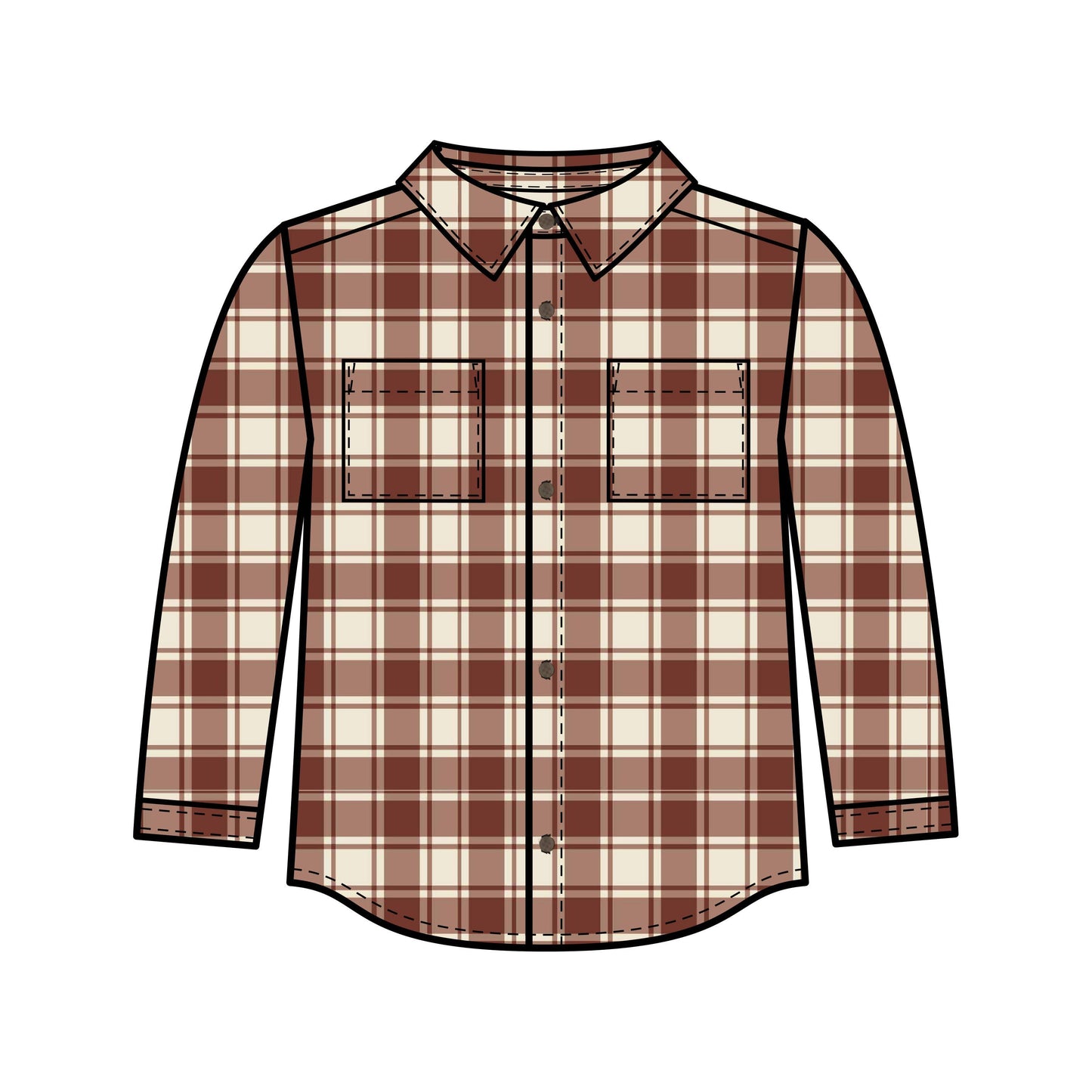 Flannel Long Sleeve Collared Shirt - Garnet Plaid