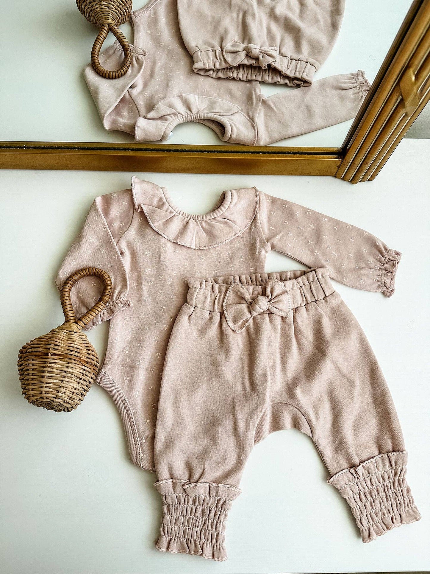 Organic Smocked Bubble Pants in Oatmeal