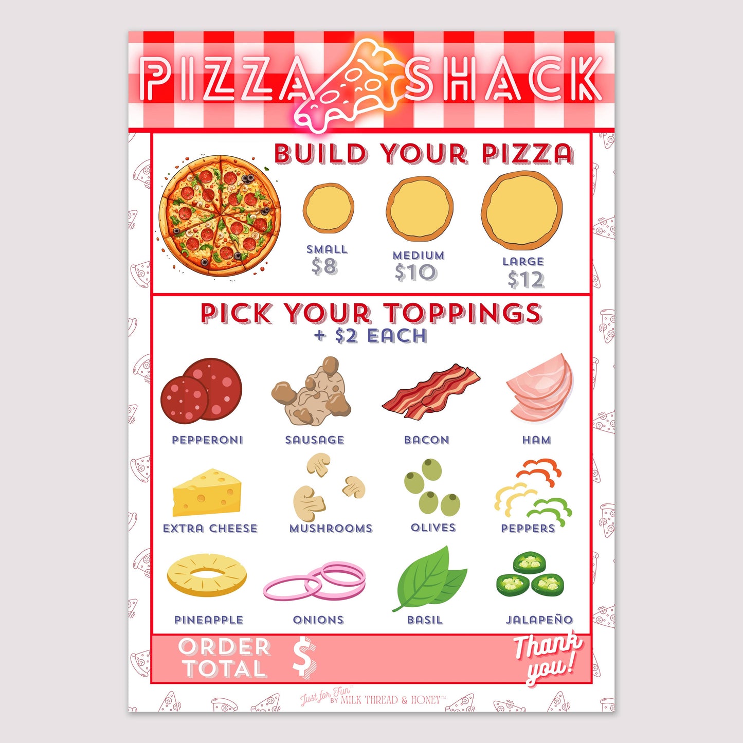 Pretend Play Build-Your-Own Pizza Order Notepad
