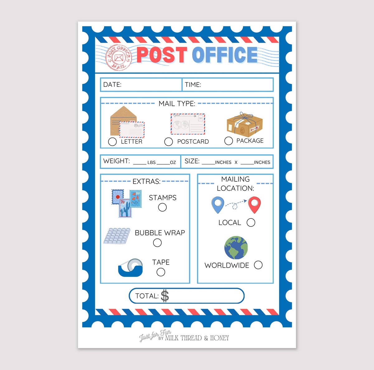 Pretend Play Post Office Notepad
