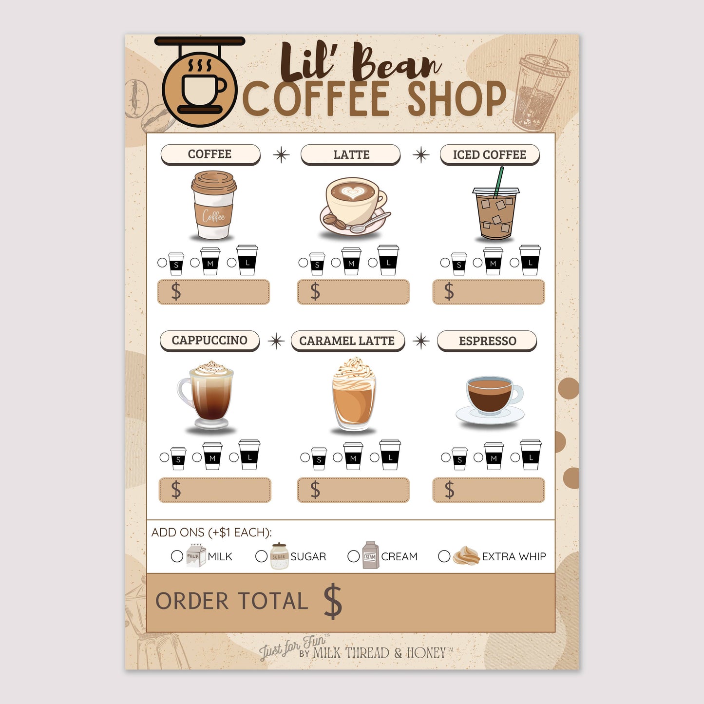 Pretend Play Coffee Shop Order Notepad