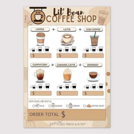 Pretend Play Coffee Shop Order Notepad