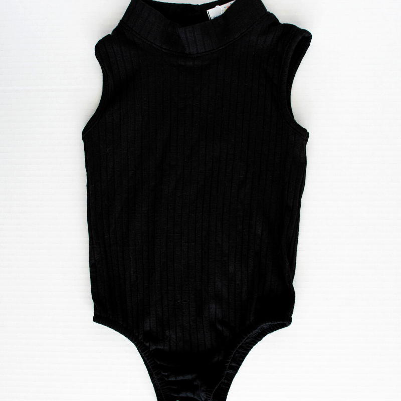 High Neck Ribbed Leotard - Black