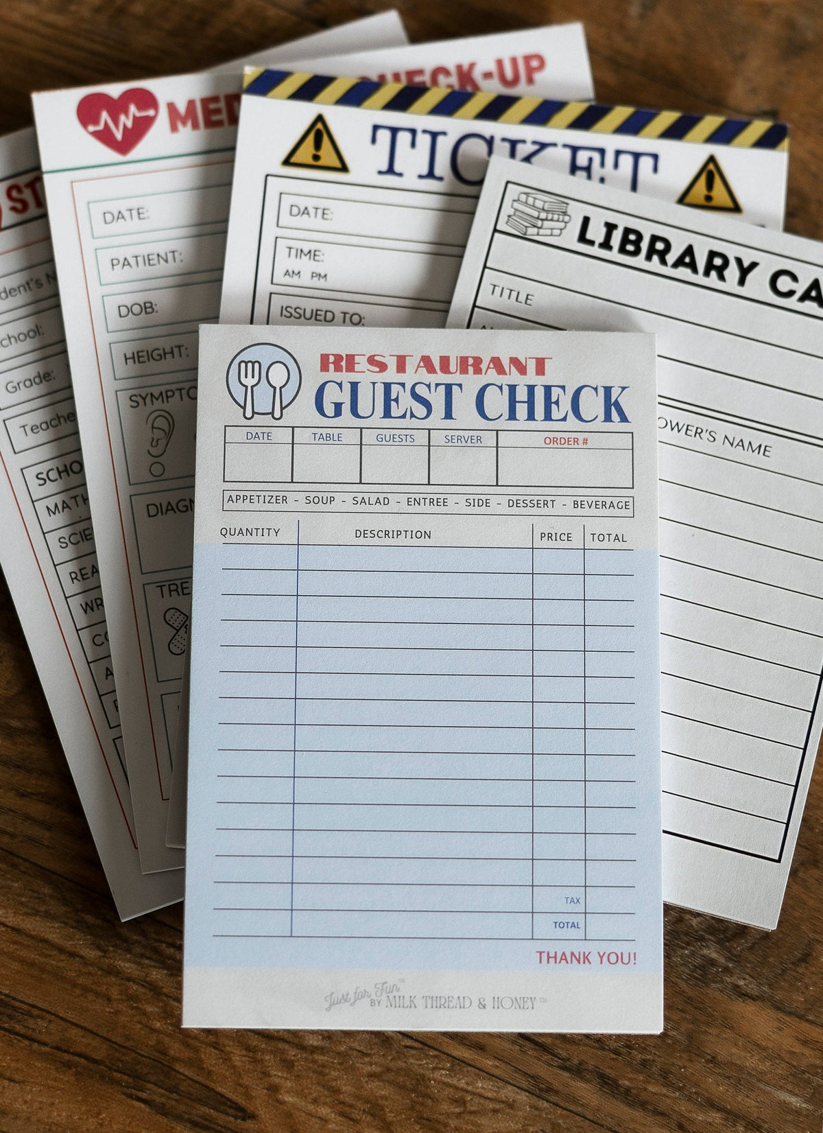 Pretend Play Restaurant Check Notepad