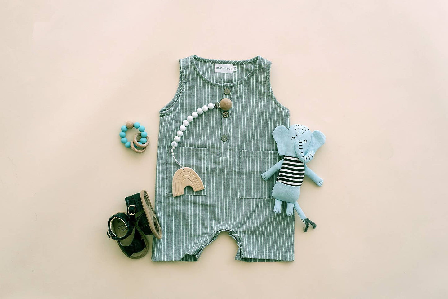 Grey & White Striped Sleeveless Crop Linen Baby Romper