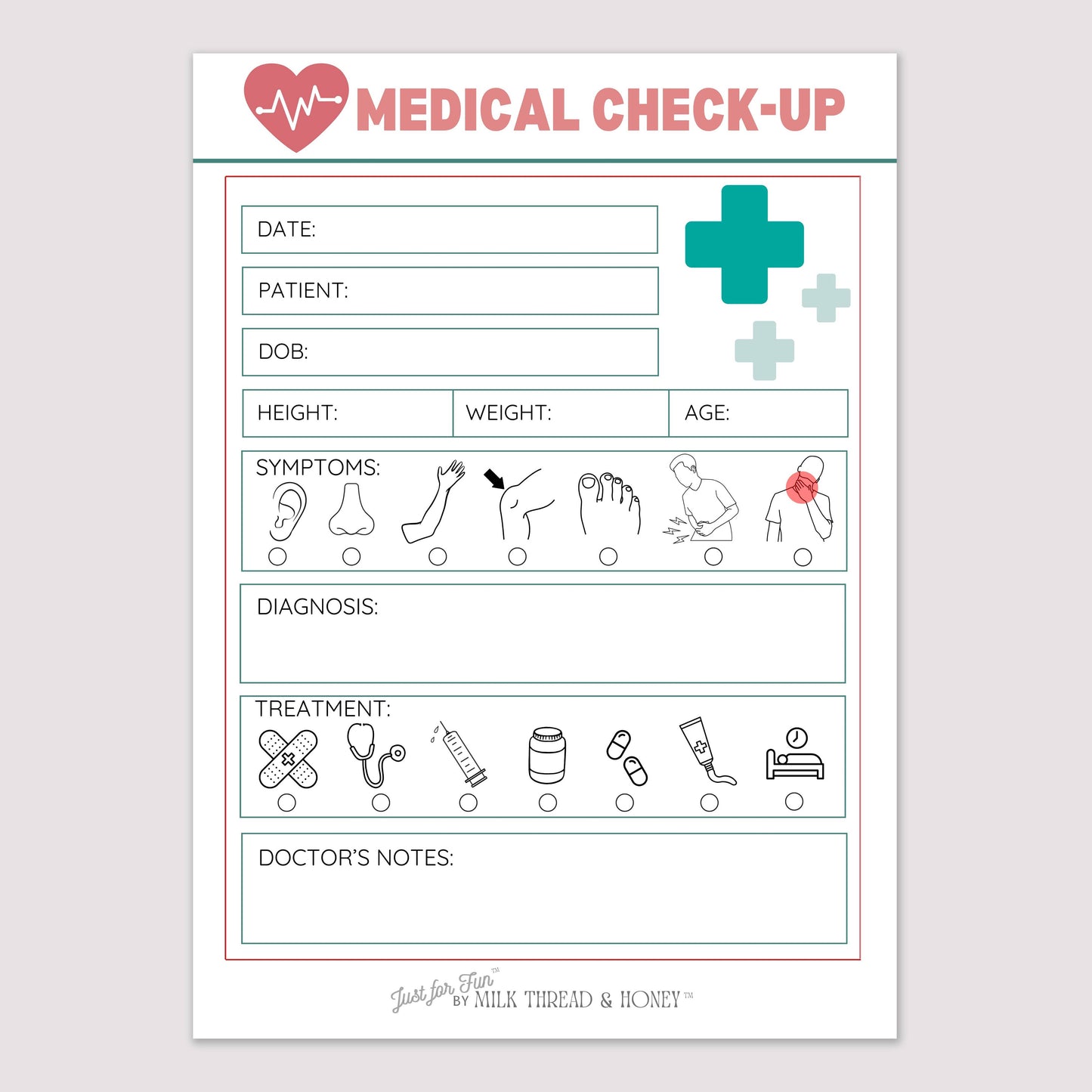 Pretend Play Doctor Medical Check-up Notepad